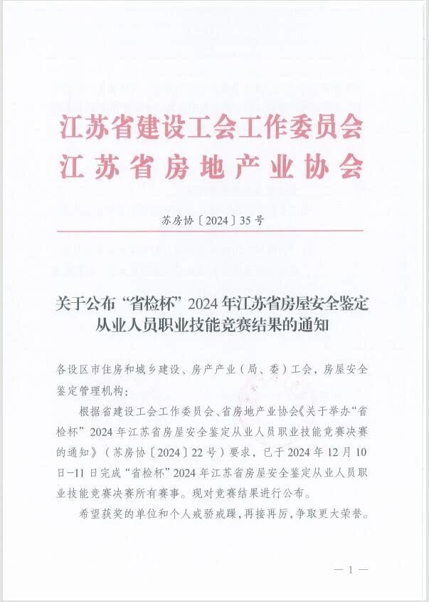 我公司在江苏省房屋安全鉴定从业人员技能竞赛中再创佳绩！